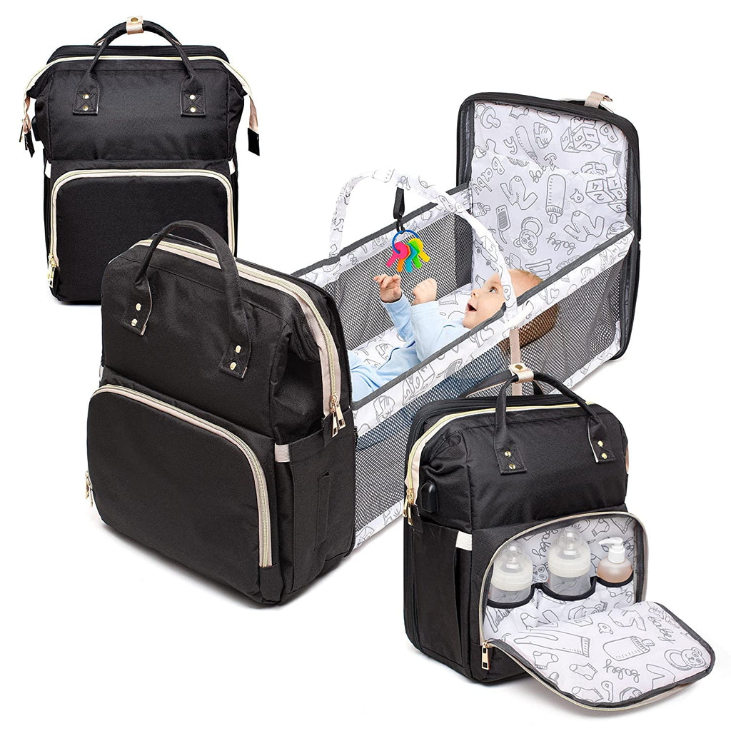 4 in 1 Diaper Bag with Bassinet Changing Station– Multi Purpose Waterproof  Convertible Baby Diaper Bag with Changing Pad Mommy Backpack - Grey